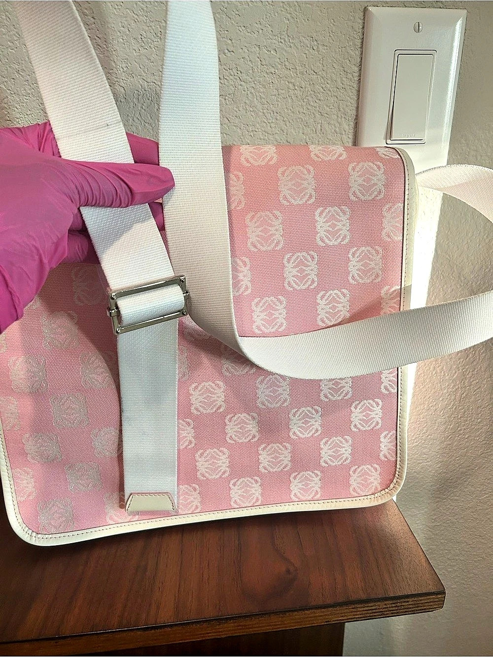 Loewe Anagram Jacquard Messenger Bag Pink & White